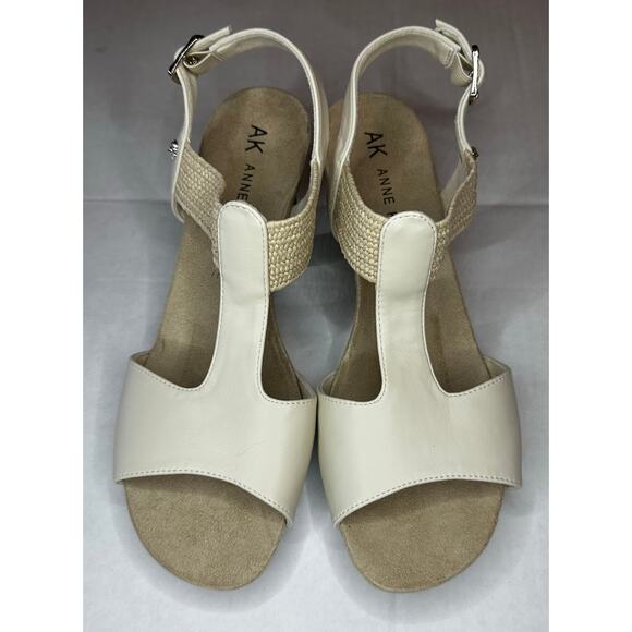 Anne Klein Brody Mid Wedge Sandal White Tan Women Size 9.5 - Picture 1 of 7
